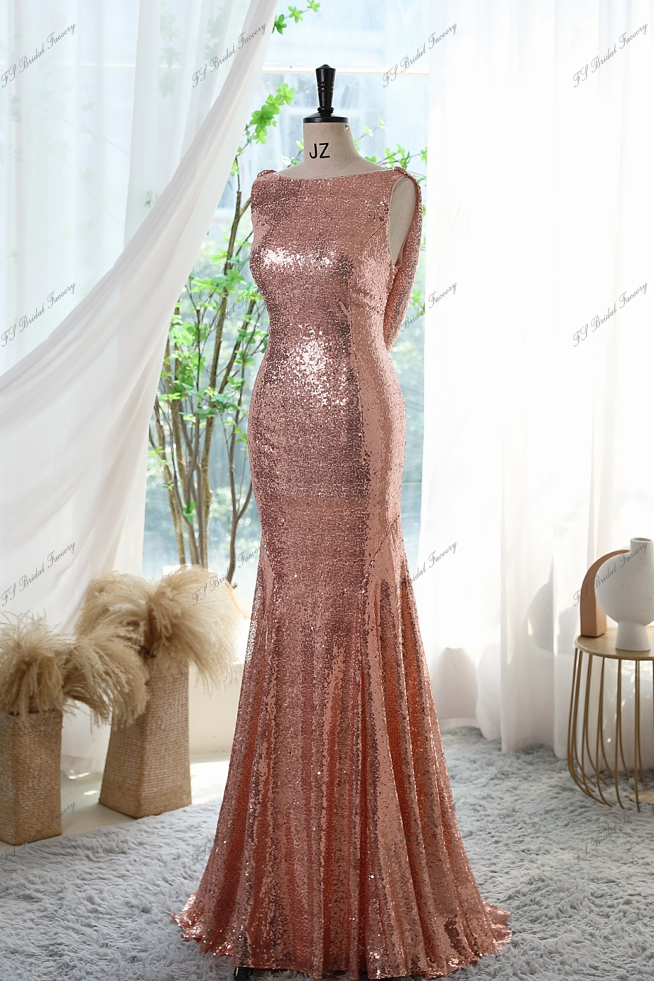 Sequin Form-fitting Prom Dress With Bateau Neckline And Cowl V-Back
