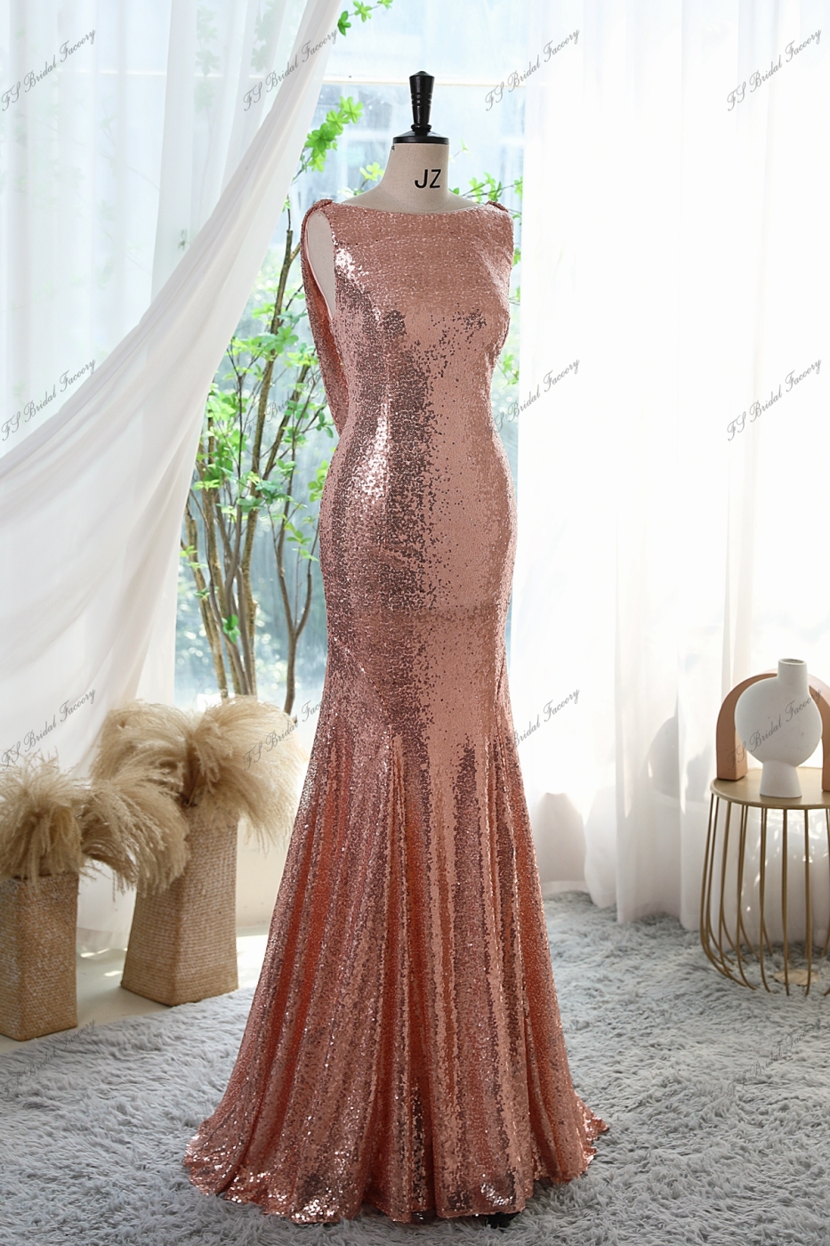 Sequin Form-fitting Prom Dress With Bateau Neckline And Cowl V-Back