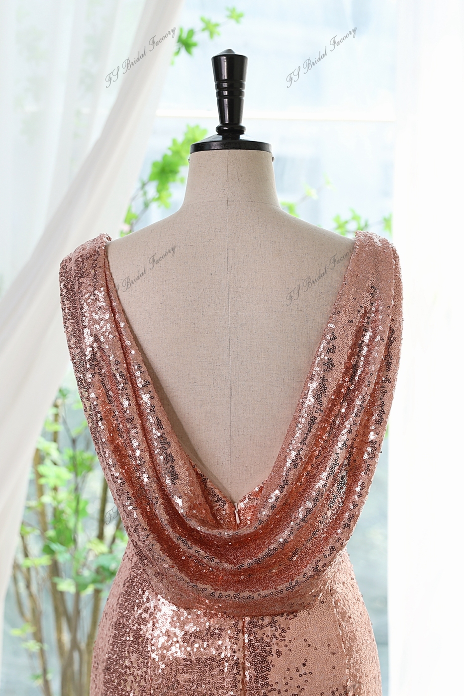 Sequin Form-fitting Prom Dress With Bateau Neckline And Cowl V-Back