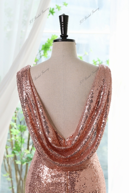 Sequin Form-fitting Prom Dress With Bateau Neckline And Cowl V-Back