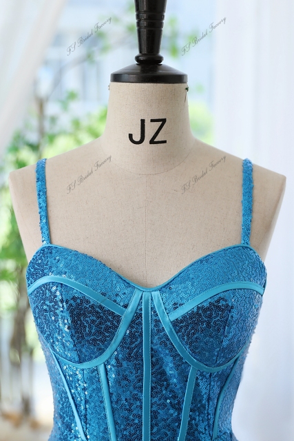 Sequin Mermaid Prom Gown with Spaghetti Straps And High Split