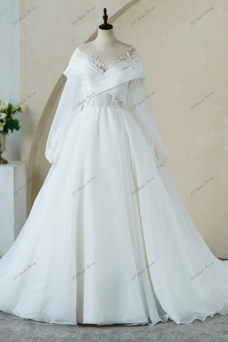 Ruched Bodice With Organza Satin Ball Gown Bridal Dress