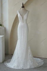 Sequin Slimline Wedding Gown With Deep V Neckline