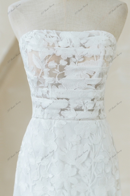 Floral Lace Ruching Bodice Mermaid Wedding Gowns With Detached Sleeve