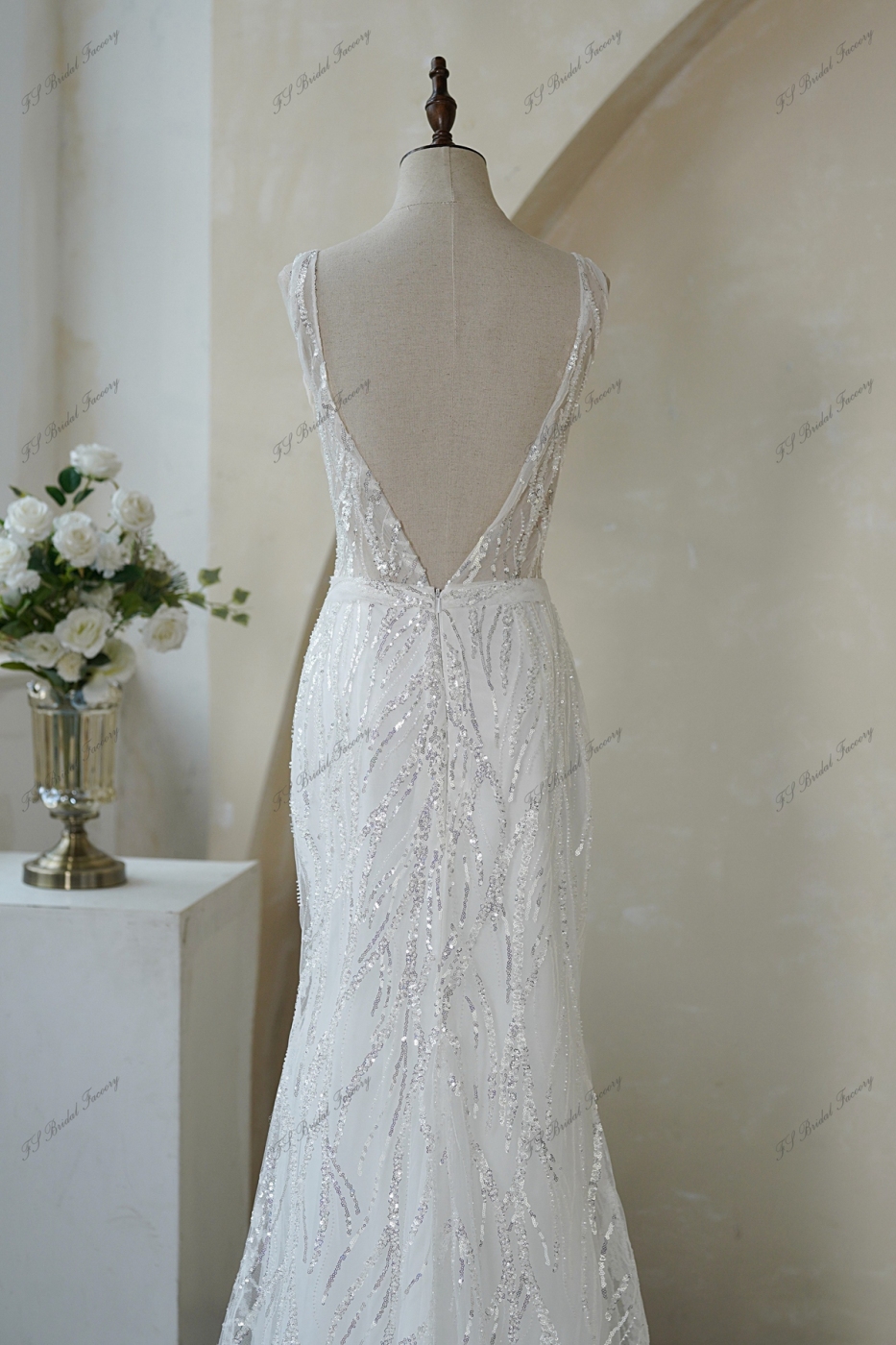 Luxurious Hand Beaded Lace Mermaid Bridal Dress