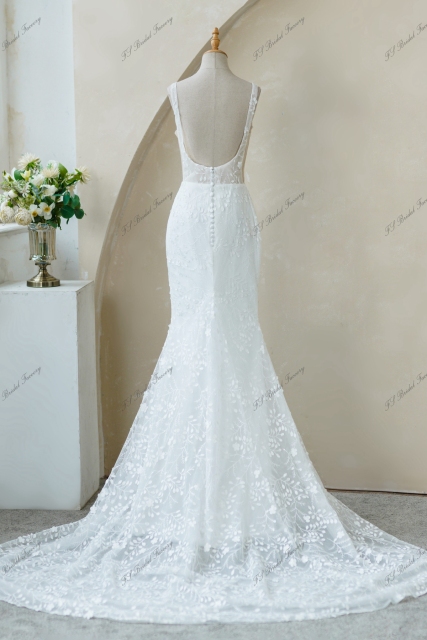 Full Lace Fitted Bridal Gown With Sheer Train
