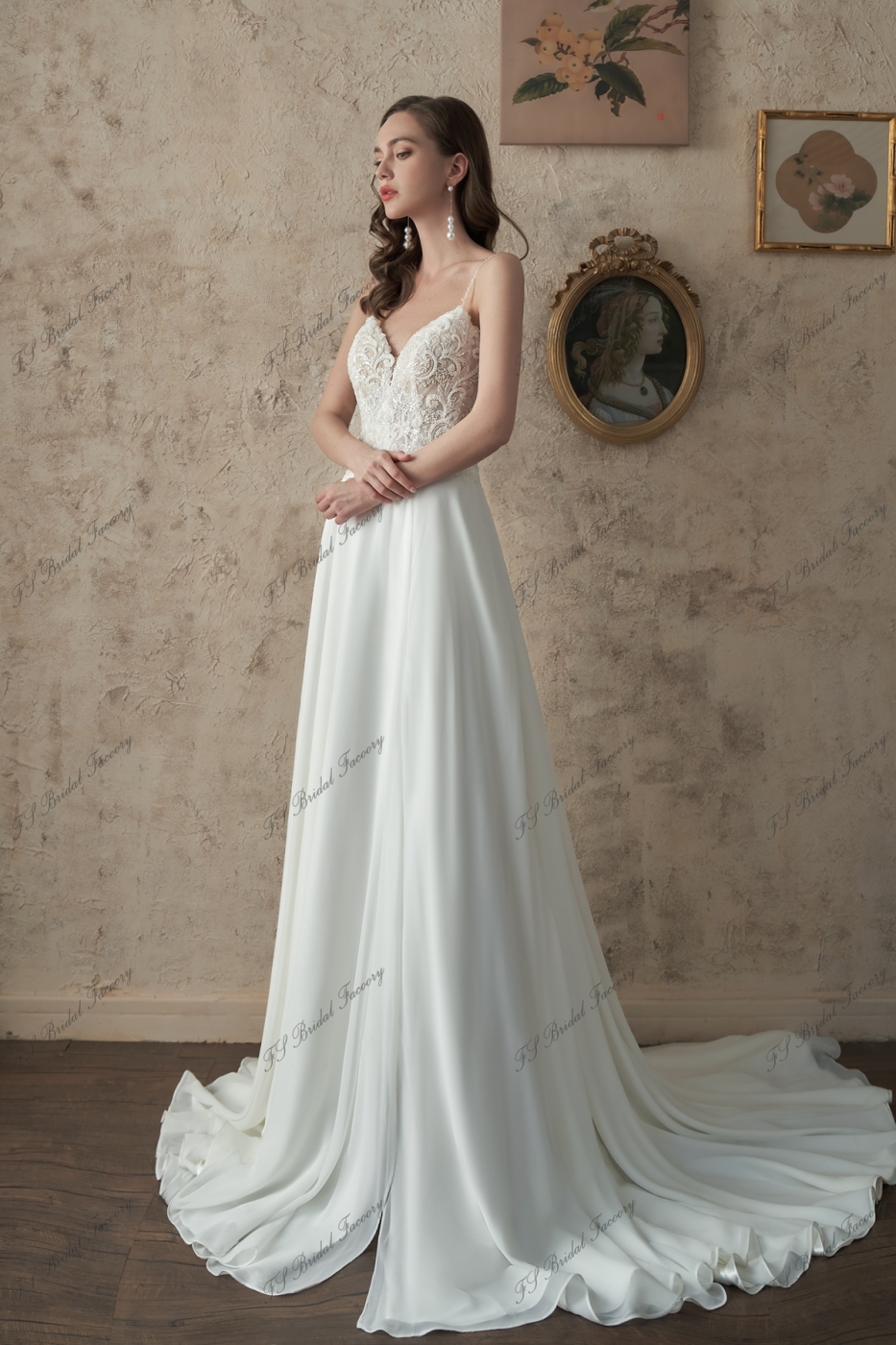 Detached Long Simple Chiffon Bishop Wedding Sleeves with Romantic Detail Beading.