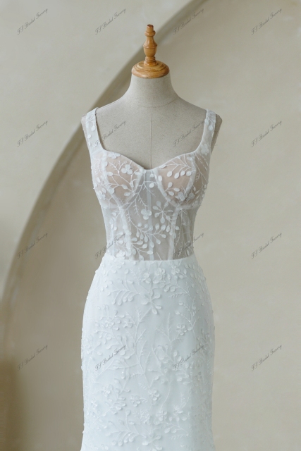 Full Lace Fitted Bridal Gown With Sheer Train