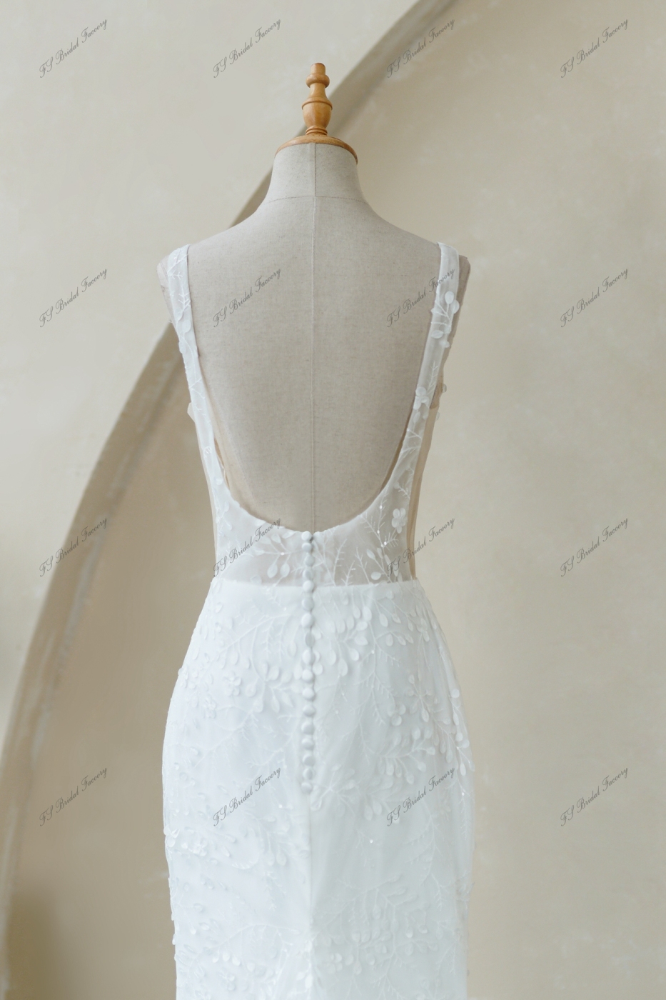 Full Lace Fitted Bridal Gown With Sheer Train