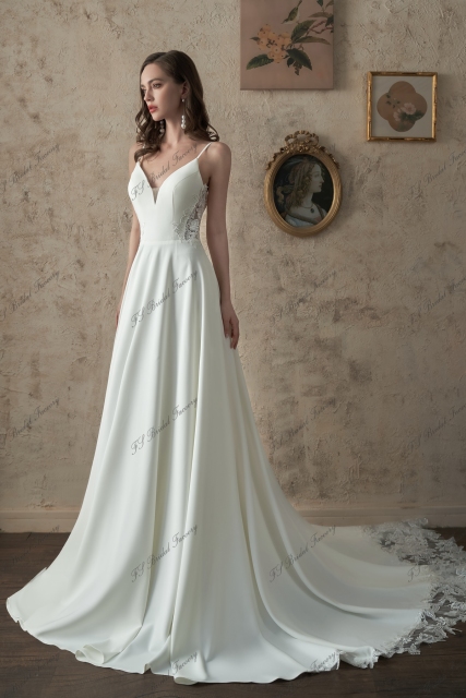 Romantic Sweetheart A-Line Bridal Gown With Rose Lace Cutout Train
