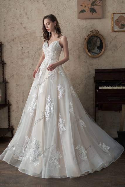 Modern Floral Boho Lace Wedding Dress