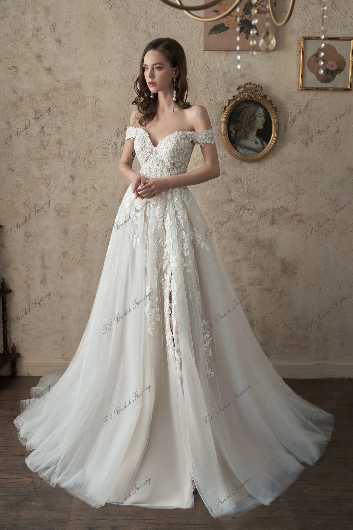 Elegant Off-The-Shoulder A-Line Wedding Dress with Bow Lace