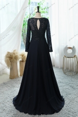 Chiffon Mother Of Bride Dress With A-line Silhouette, Round Neckline And Three-quarter Sleeves