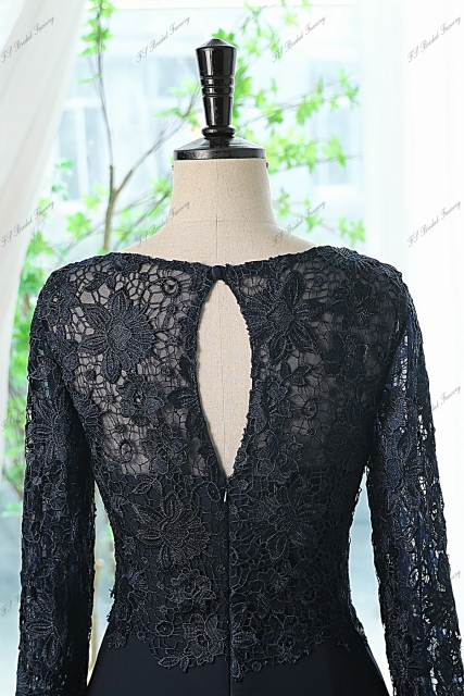Chiffon Mother Of Bride Dress With A-line Silhouette, Round Neckline And Three-quarter Sleeves
