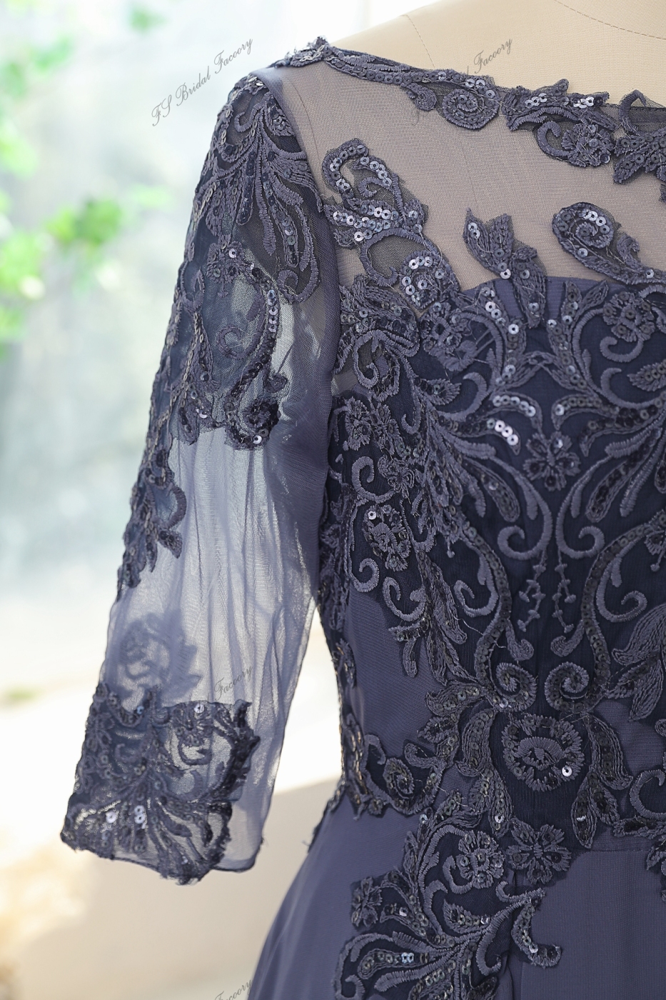 Chiffon Mother Of Bride Dress With A-line Silhouette, Illusion Bateau Neckline