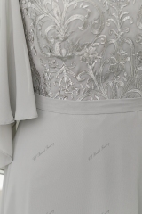 Chiffon Mother Of Bride Dress With Ruffled Sleeves, V-neck And Floral Appliques