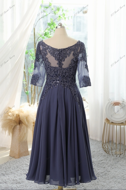 Chiffon Mother Of Bride Dress With A-line Silhouette, Illusion Bateau Neckline