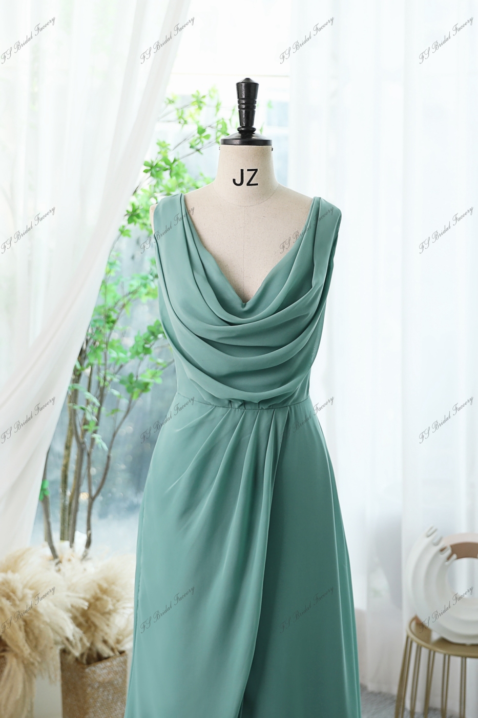 Chiffon High Split Bridesmaid Dress With Cowl Back