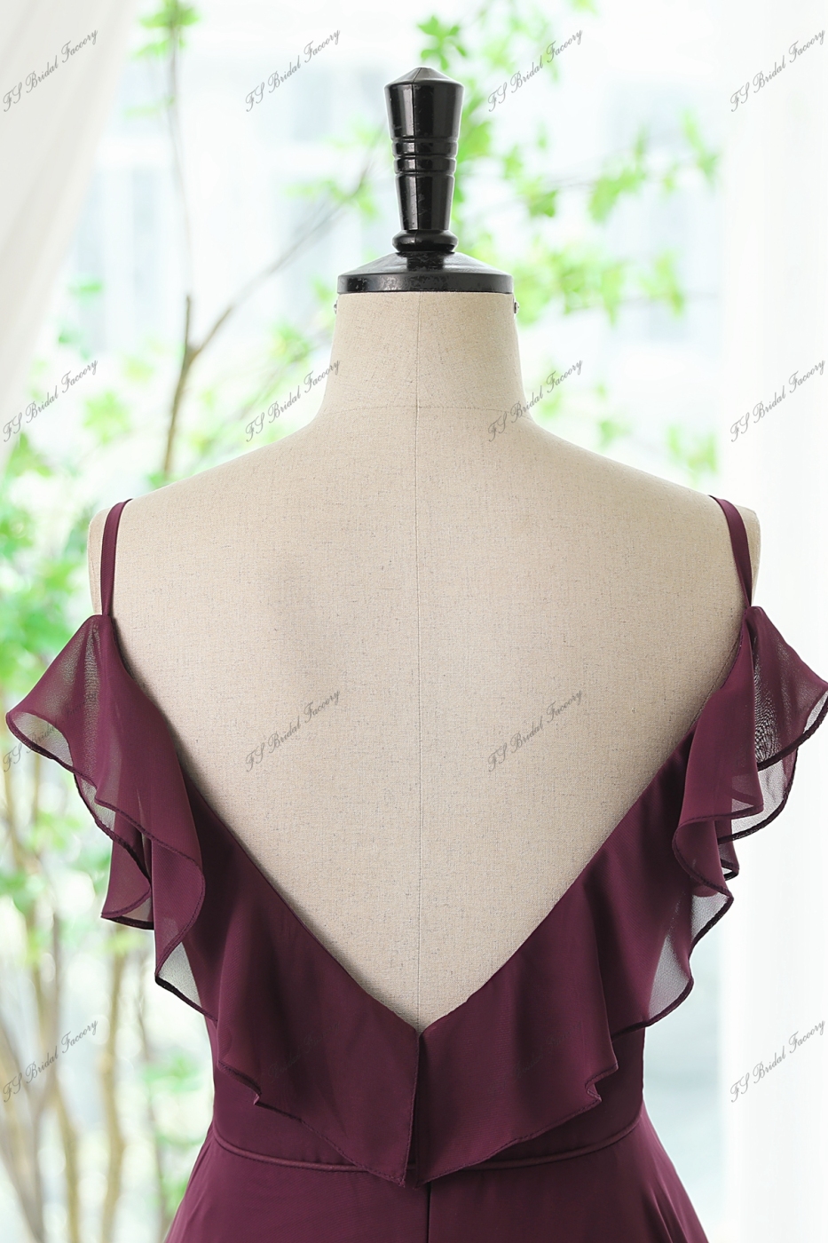 Spaghetti Straps Chiffon High Split Bridesmaid Dress With V-back