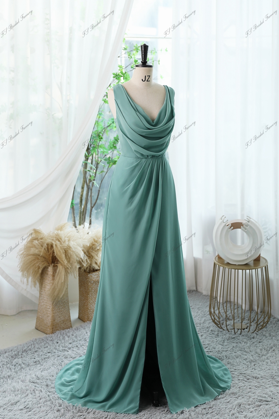 Chiffon High Split Bridesmaid Dress With Cowl Back