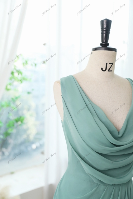 Chiffon High Split Bridesmaid Dress With Cowl Back