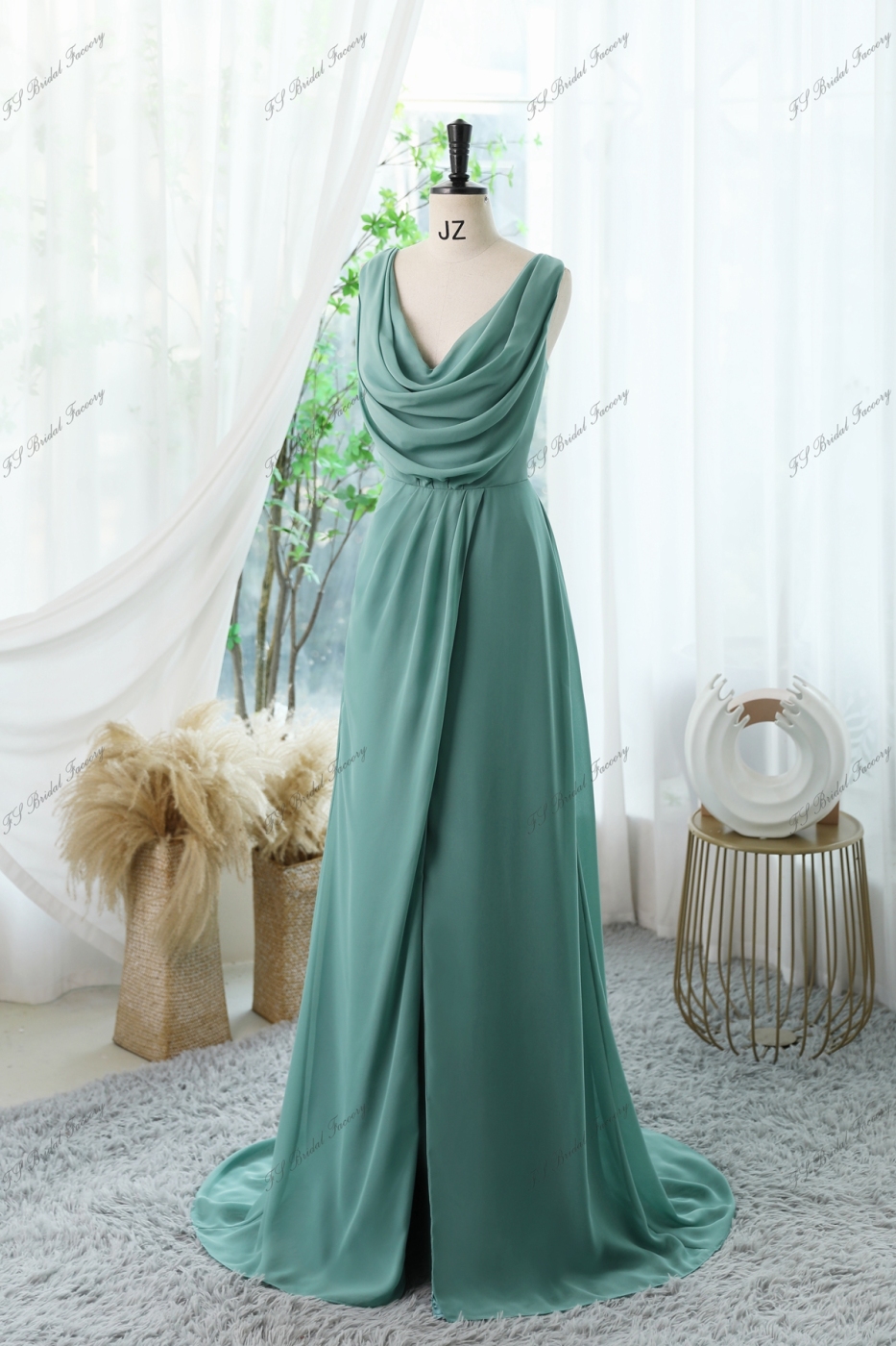 Chiffon High Split Bridesmaid Dress With Cowl Back