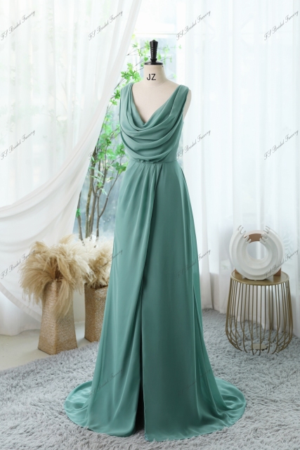 Chiffon High Split Bridesmaid Dress With Cowl Back