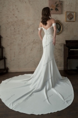Off-Shoulder Sheer Cut Out Crepe Skirt Wedding Dress