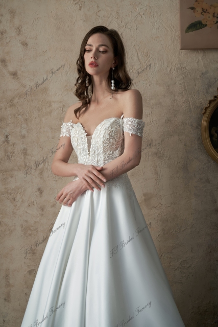 Off-Shoulder Sweetheart Satin Wedding Dress