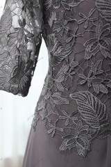Floral Print Mother Of Bride Dress With A-line Silhouette, Round Neckline And Three-quarter Sleeves