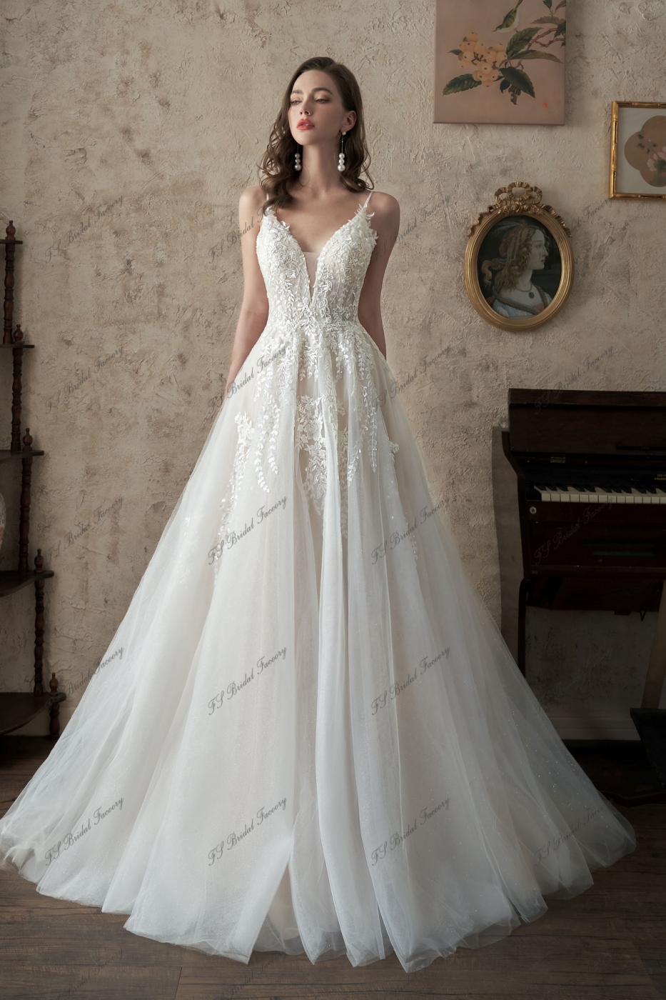 A-Line Beading Lace Applique Wedding Dress