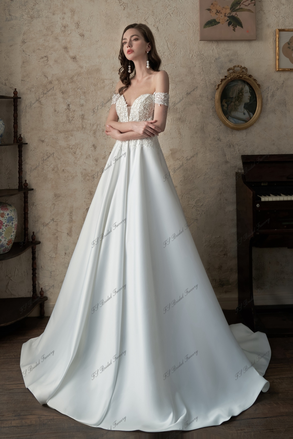 Off The Shoulder Sweetheart Satin Wedding Dress