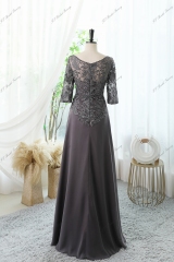 Floral Print Mother Of Bride Dress With A-line Silhouette, Round Neckline And Three-quarter Sleeves