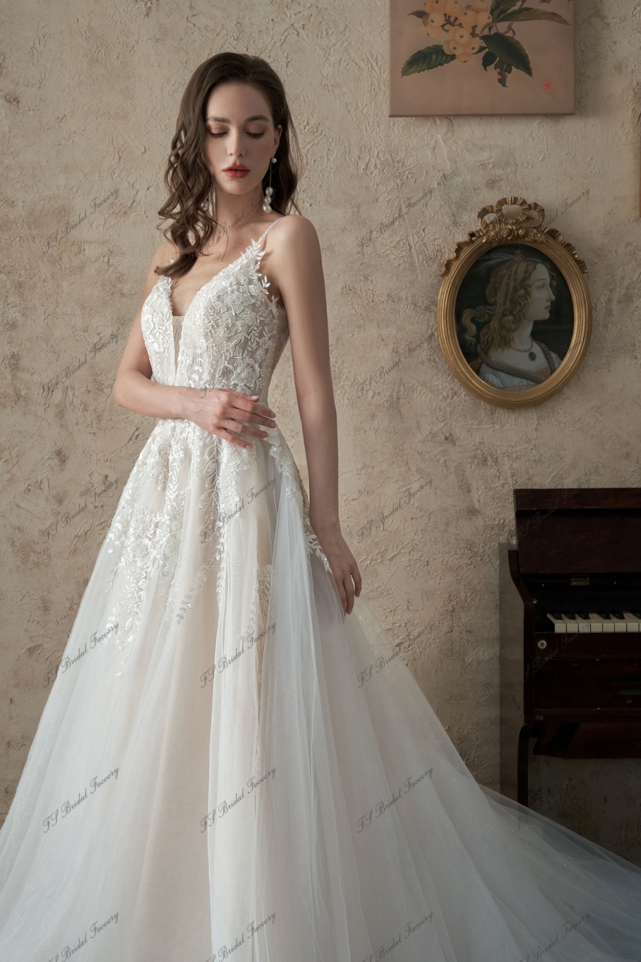 A-Line Beading Lace Applique Wedding Dress