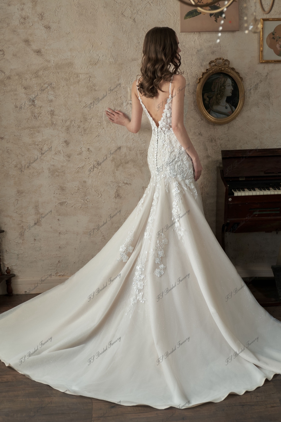 Soft Mermaid Gown With A Chantilly Lace  With Drop Waist