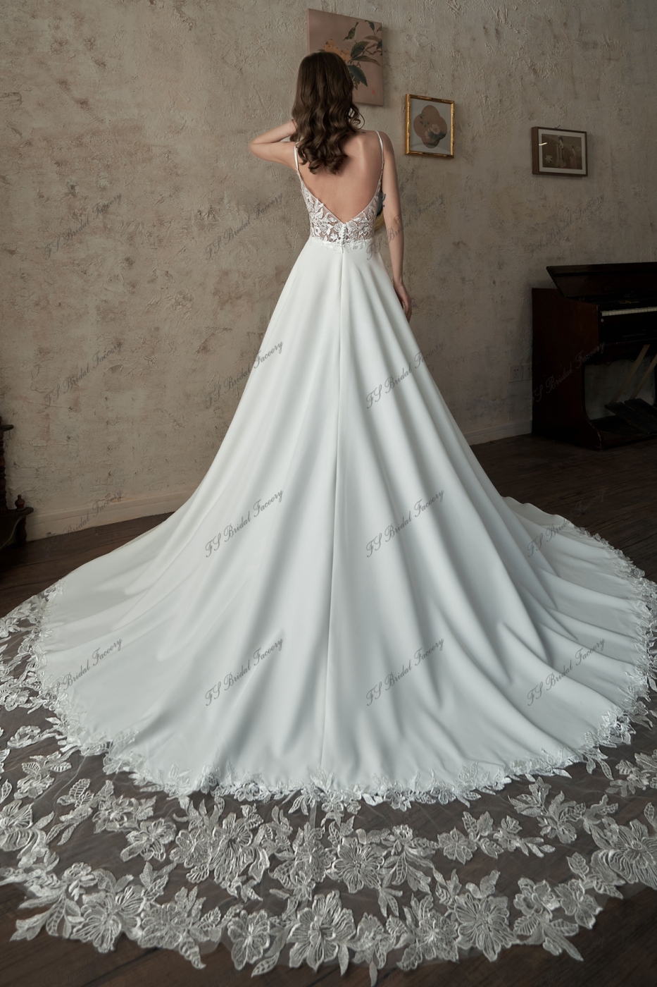Romantic Sweetheart A-Line Bridal Gown With Rose Lace Cutout Train
