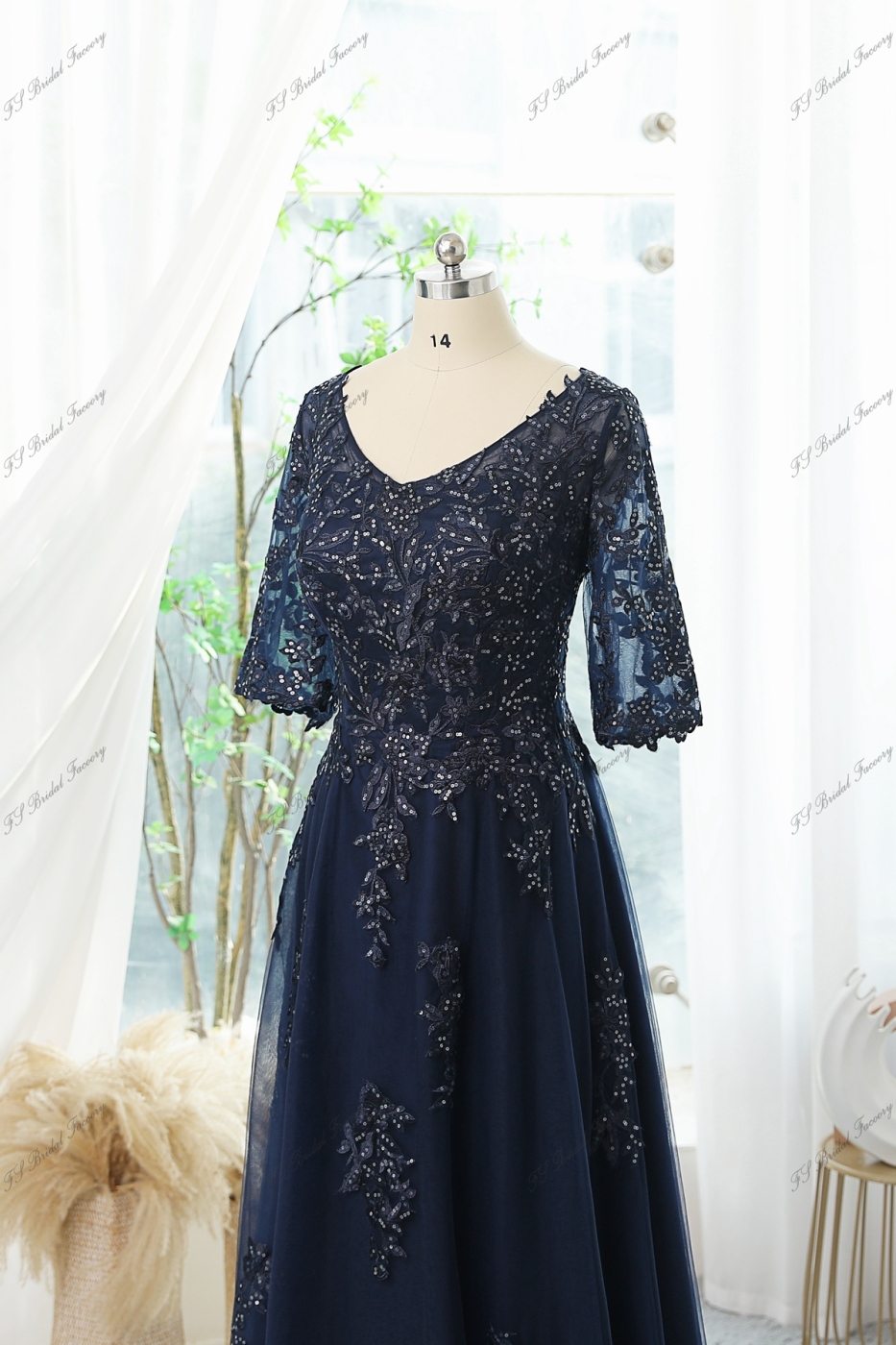 Floral Sequin Appliques Mother Of Bride Dress With A-line Silhouette And V-neck