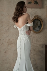 Off-Shoulder Sheer Cut Out Crepe Skirt Wedding Dress