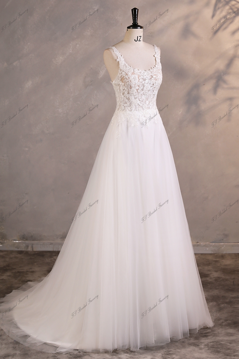A-line Wedding Dress With Beading Spaghetti Straps Back And  Floral Lace Appliques