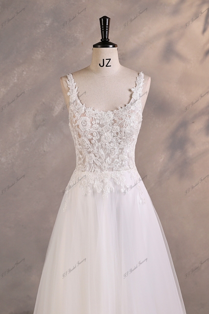 A-line Wedding Dress With Beading Spaghetti Straps Back And  Floral Lace Appliques