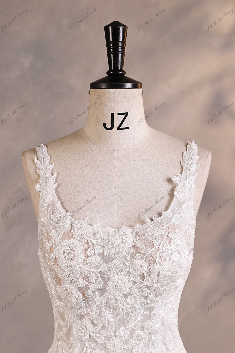 A-line Wedding Dress With Beading Spaghetti Straps Back And  Floral Lace Appliques