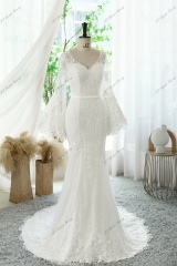 Lace Applique Crepe Mermaid Wedding Dresses