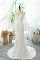 Lace Applique Crepe Mermaid Wedding Dresses