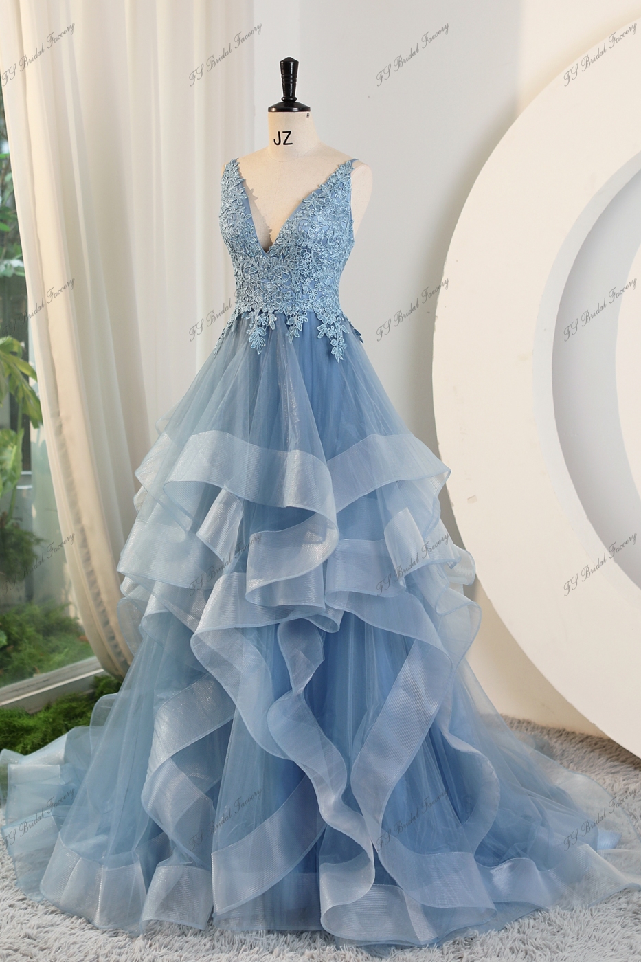 Tulle Prom Dress With Floral Appliqués And Spaghetti Straps