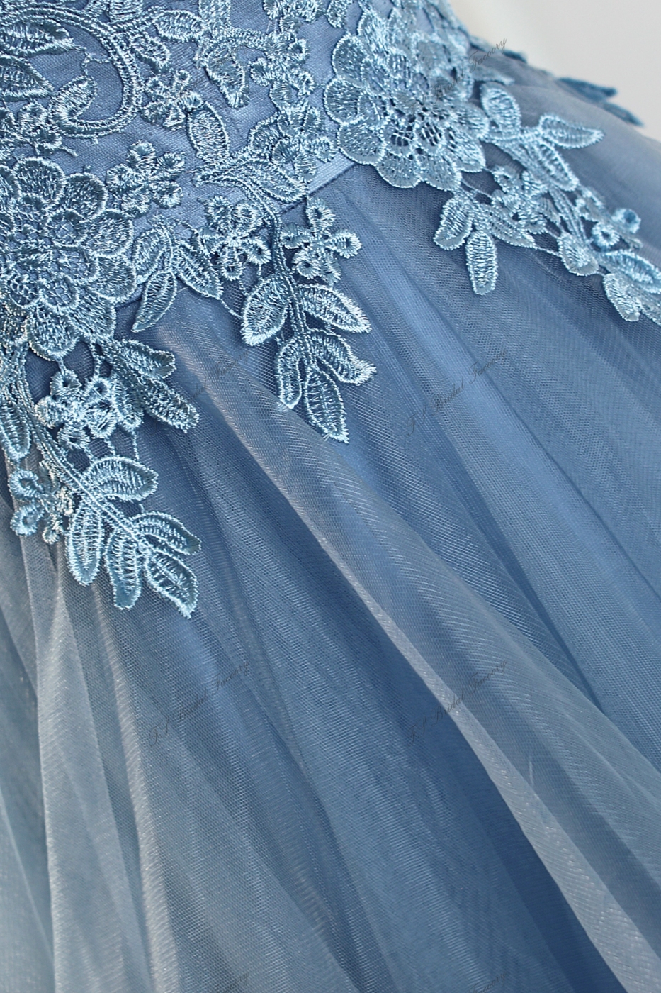 Tulle Prom Dress With Floral Appliqués And Spaghetti Straps