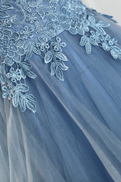Tulle Prom Dress With Floral Appliqués And Spaghetti Straps