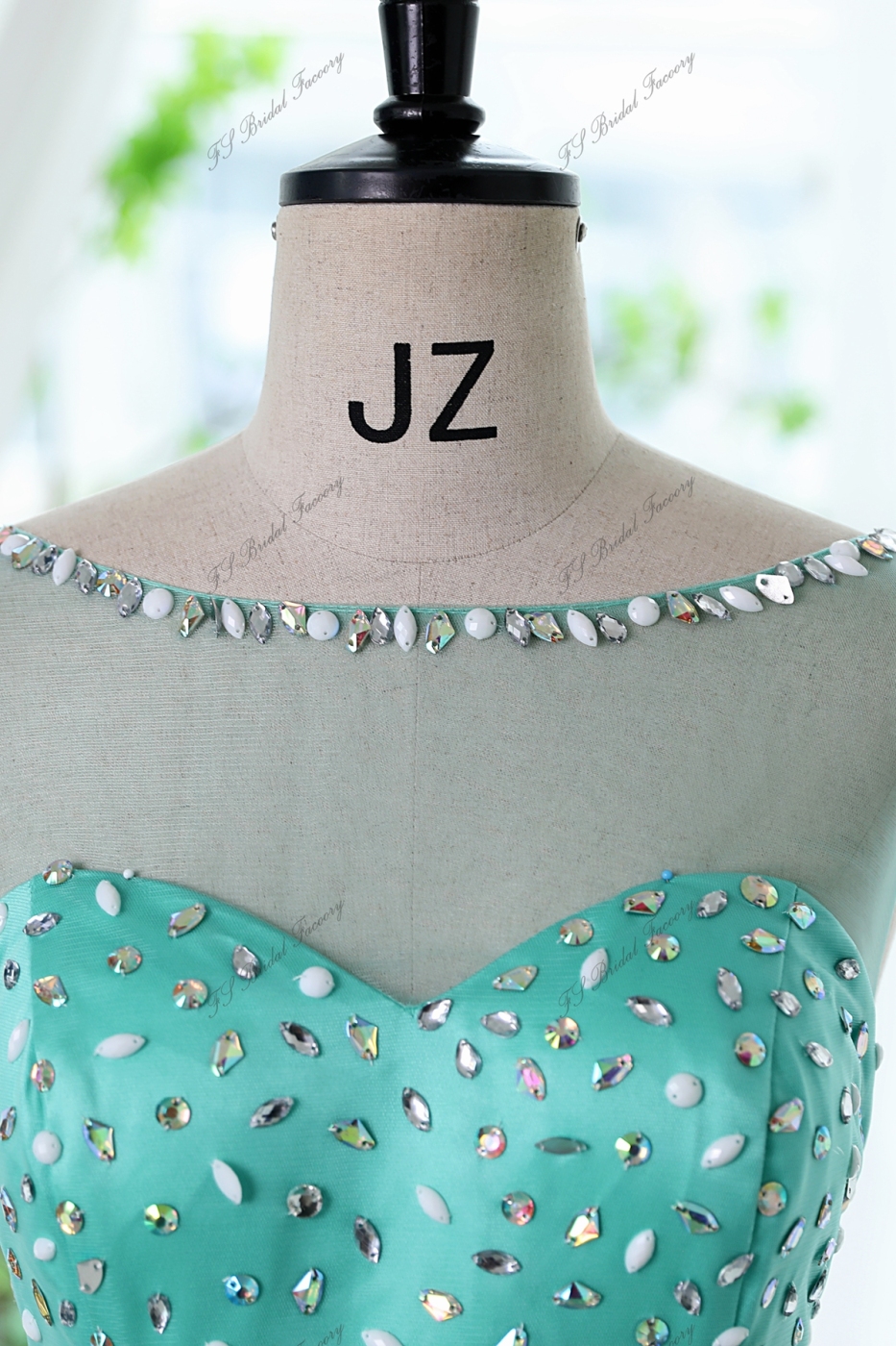 A-line Prom Gown With Illusion Bateau Neckline And Crystal Beaded Waistband