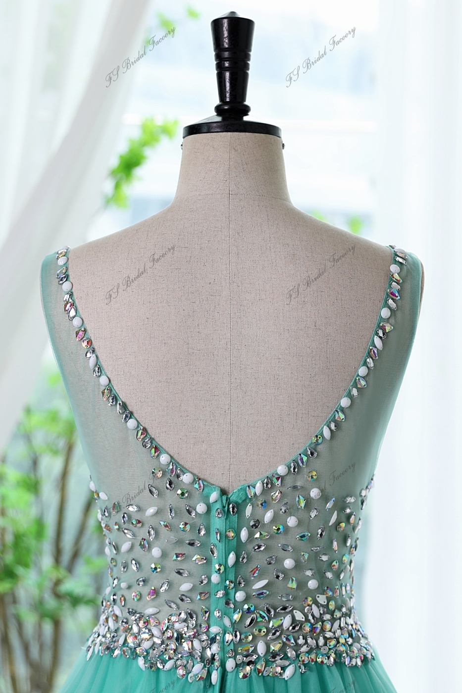 A-line Prom Gown With Illusion Bateau Neckline And Crystal Beaded Waistband