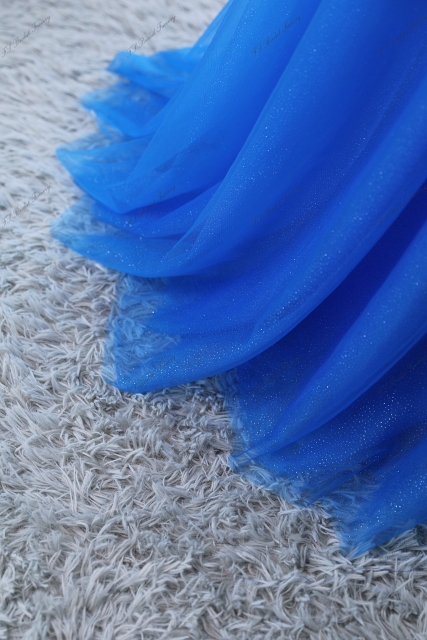 Glitter Tulle Prom Gown With Spaghetti Straps And High Split
