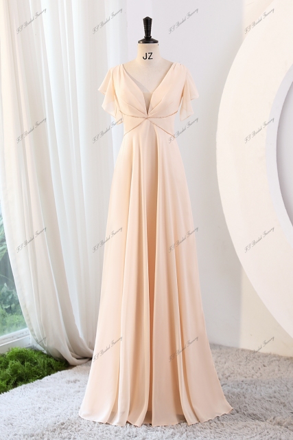 A-line Bridesmaid Dress With V-neck And Ruffled Sleeves